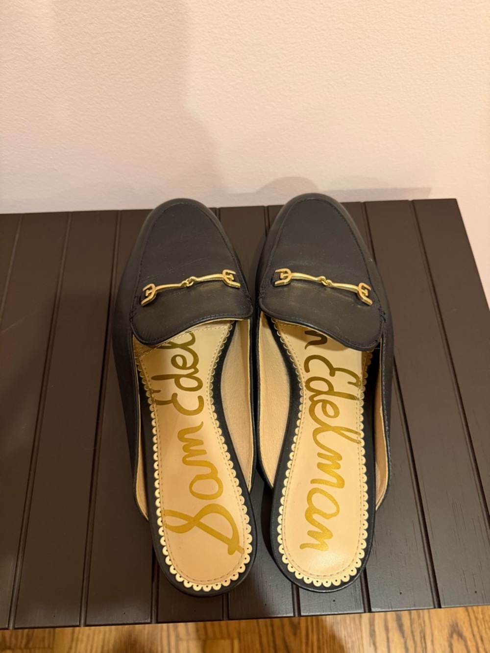 Sam Edelman Black Leather Slip-On Mules with Gold Bit Detail